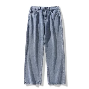 2025 New Men's Korean Long Jeans Classic Man Straight Denim Wide-leg Pants Solid Color Casual Trousers