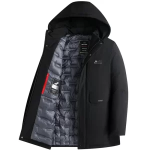 Winter Long Parka Men's Solid-color Hooded Coat Windproof Casual Business Thickened Removable hood Jacket
